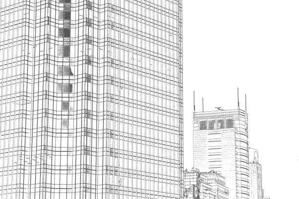 手绘香港建筑抽象画图片下载