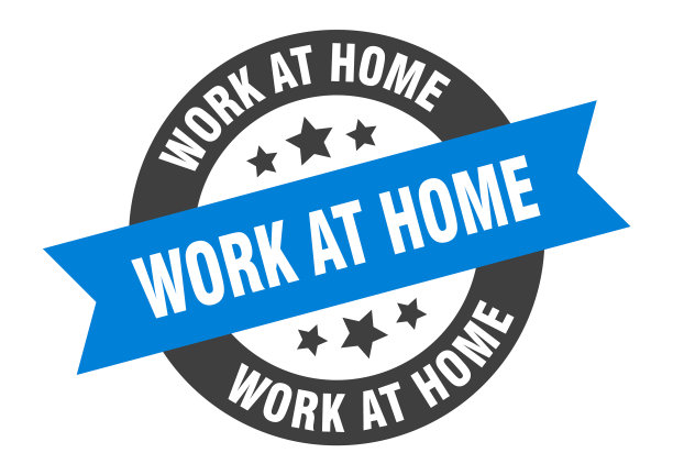 在家工作标识圆丝带贴纸孤立图片下载