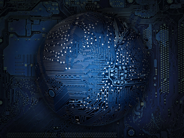 电脑主板背景上的电子球图片下载