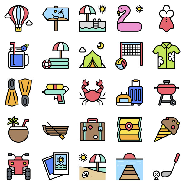 暑假相关图标集2填充风格图片下载