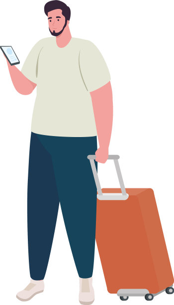 一名游客在白色行李箱上使用智能手机图片下载