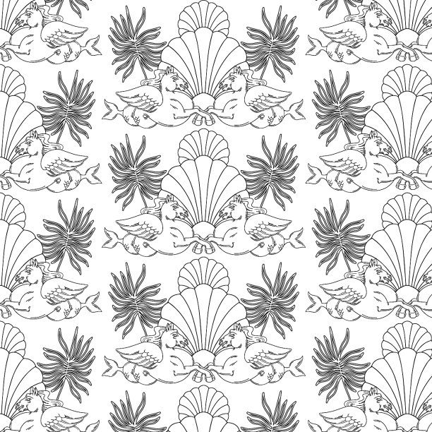 图案与手绘古董海马图片下载