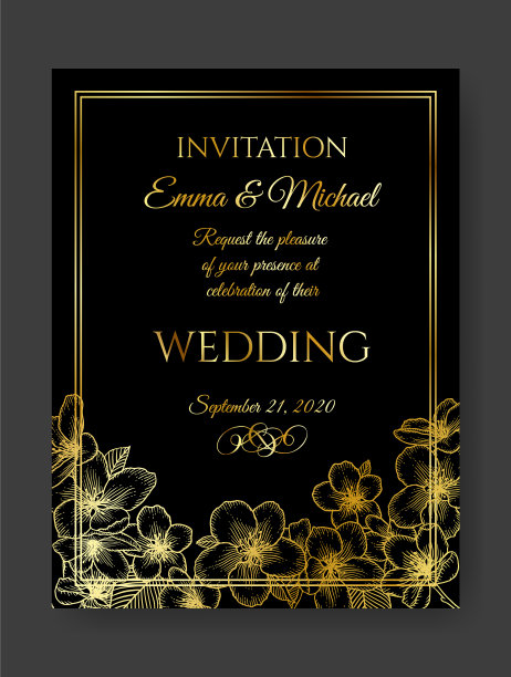 花型婚礼请柬暗金色优雅图片下载