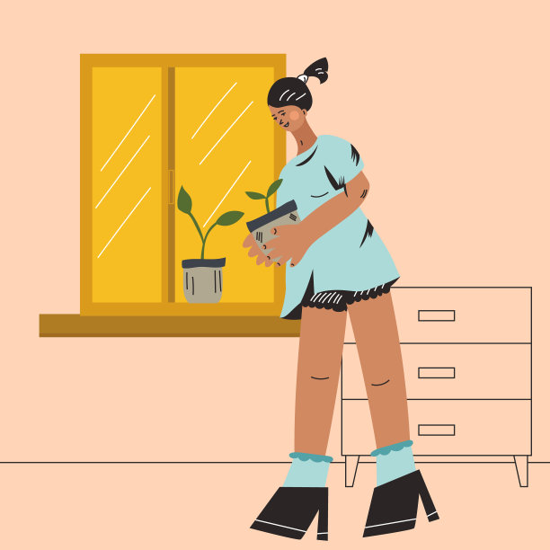 一个女孩在窗户上放了一个花盆，一个女孩在家里图片下载