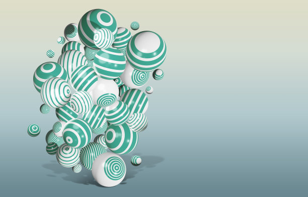 在未来的反射背景的白色背景上的各种条纹黄色球体的3d抽象插图图片下载