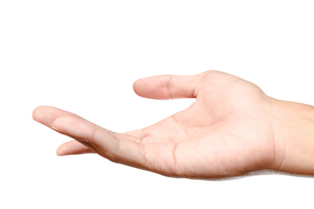 男性白种人伸手准备帮助或接受。手势孤立在白色背景。图片下载
