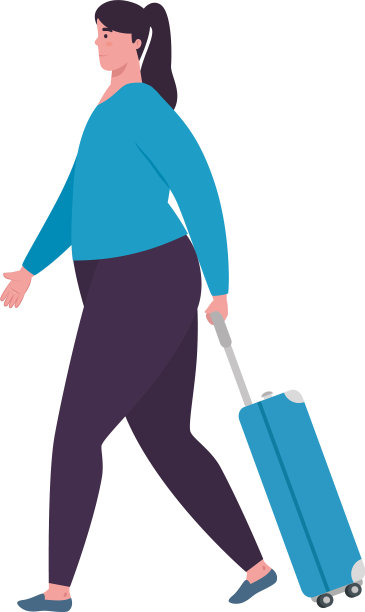 女游客走在白色的行李图片下载