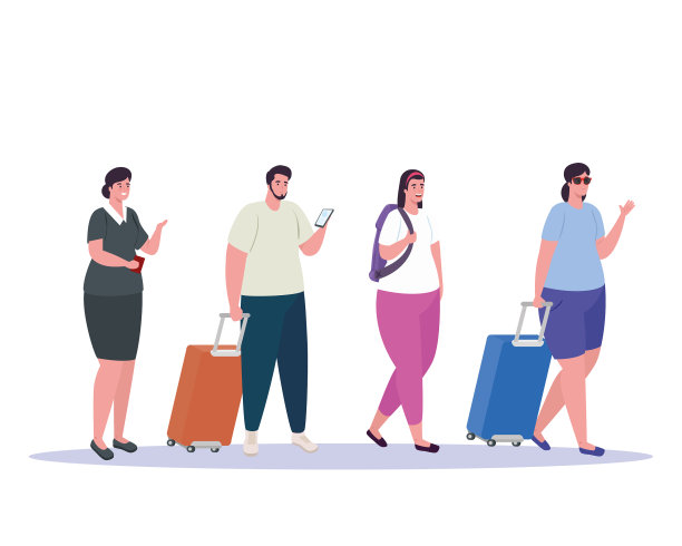 步行的游客和白色的空姐图片下载