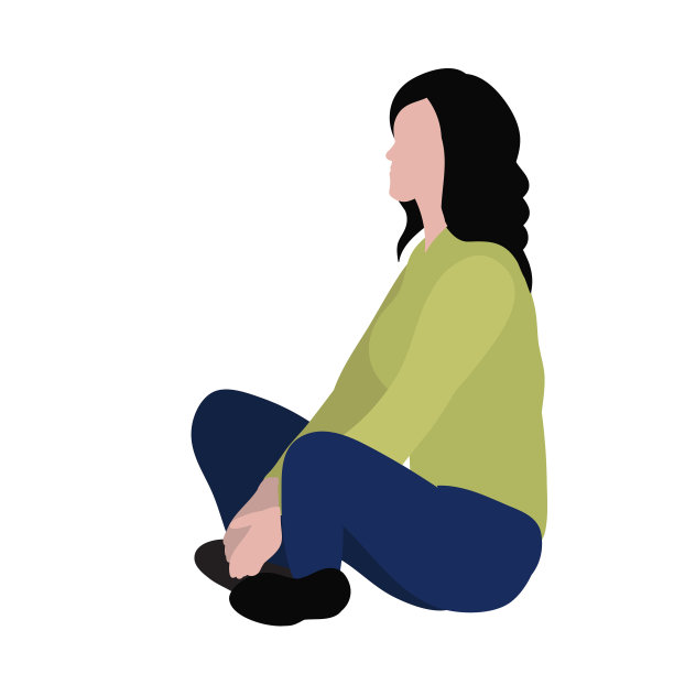 孤立在一个扁平风格的女孩独自坐着图片下载