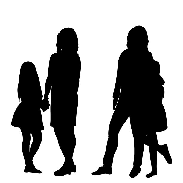 孤立的黑色剪影母子家庭图片下载