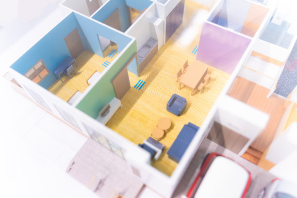 现代，丰富多彩的住宅模型在一个新的风格与模拟停车和生活图片下载