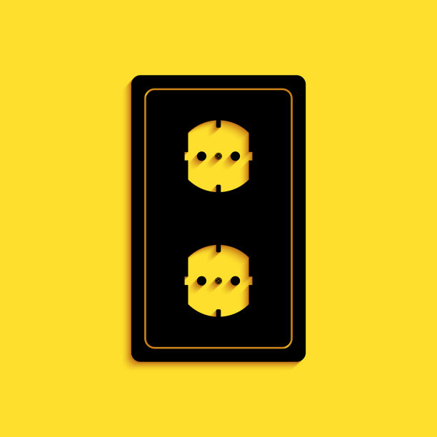 黑色插座图标隔离在黄色上图片下载