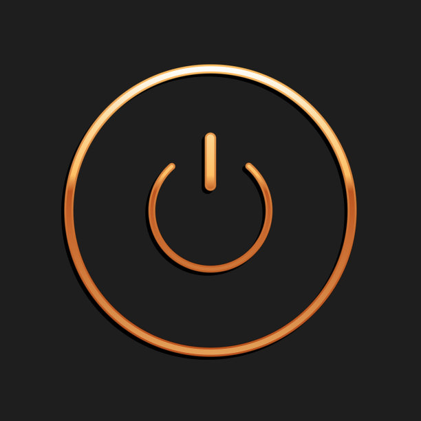 金色电源按钮图标隔离在黑色图片下载