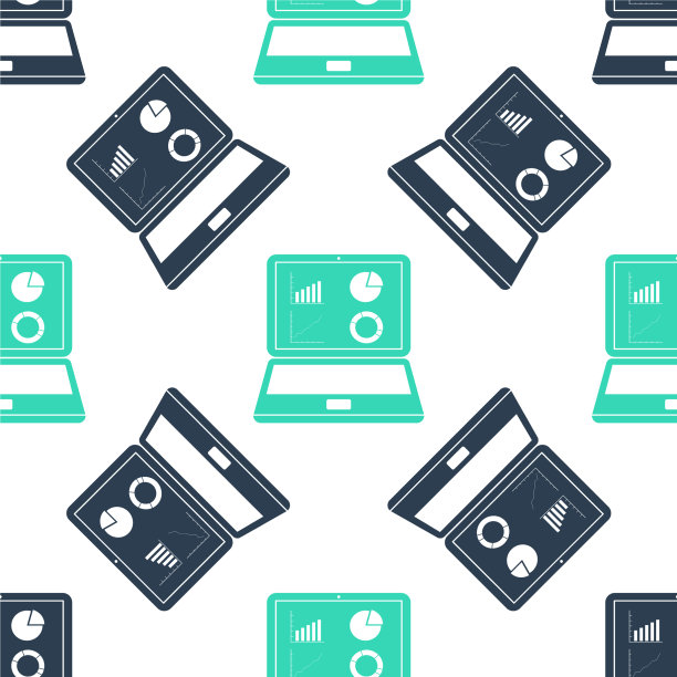 绿色笔记本电脑与图形图表图标隔离图片下载