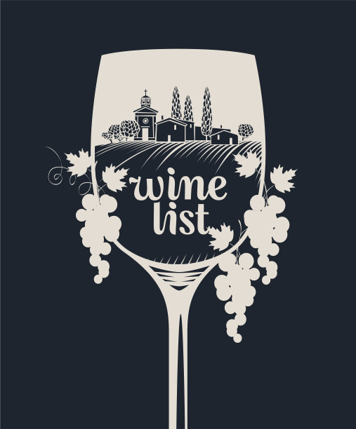 酒单与乡村景观内葡萄酒杯图片下载