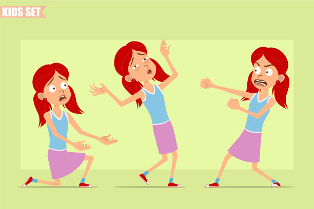 卡通扁红发女孩角色集图片下载