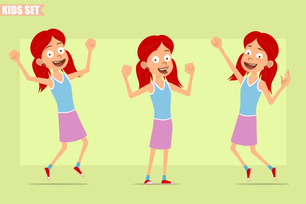 卡通扁红发女孩角色集图片下载