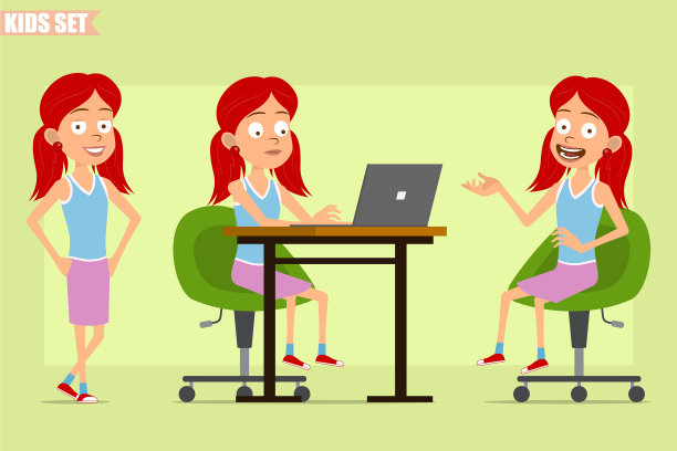 卡通扁红发女孩角色集图片下载