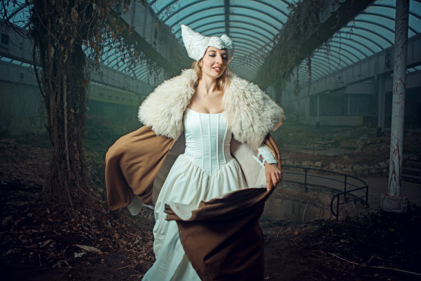 一个独立的童话武士公主在户外图片下载