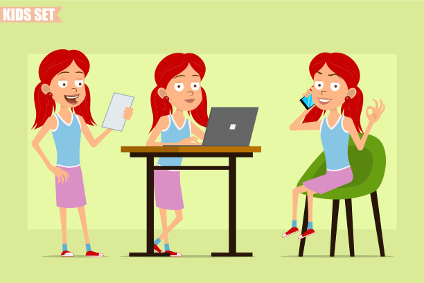 卡通扁红发女孩角色集图片下载