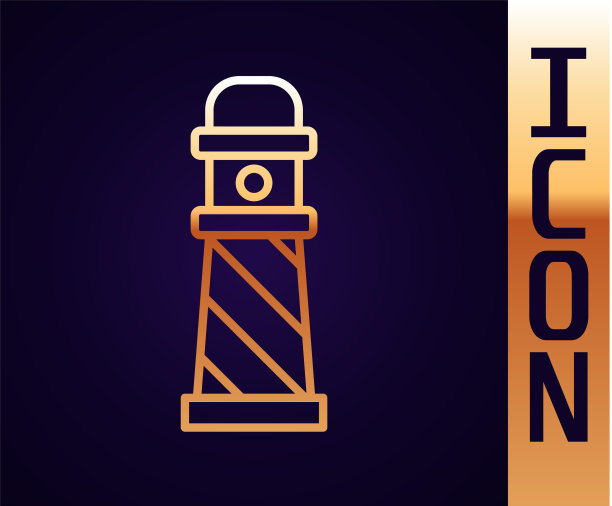 金色线灯塔图标孤立在黑色图片下载