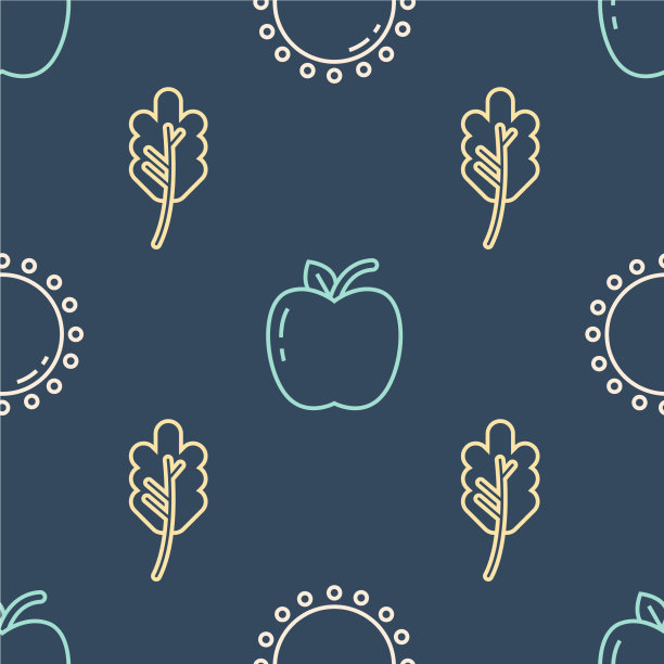 将太阳叶或苹果叶线设置在无缝线上图片下载