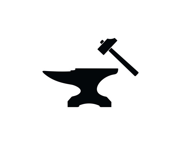 复古的铁砧和锤子图标，各具特色的标志设计模板，矢量插图图片下载