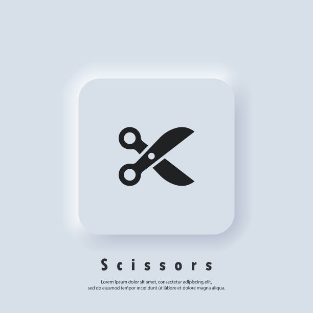 剪刀图标或标志。剪刀图标。向量EPS 10。UI图标。Neumorphic UI UX白色用户界面web按钮。Neumorphism图片下载