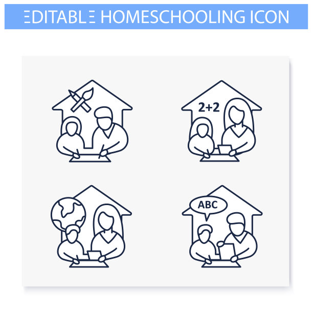 家庭教育线图标集图片下载