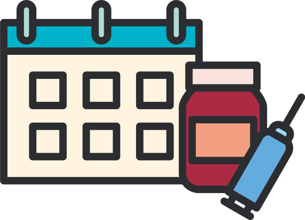 药瓶注射和日历线和灌装图片下载