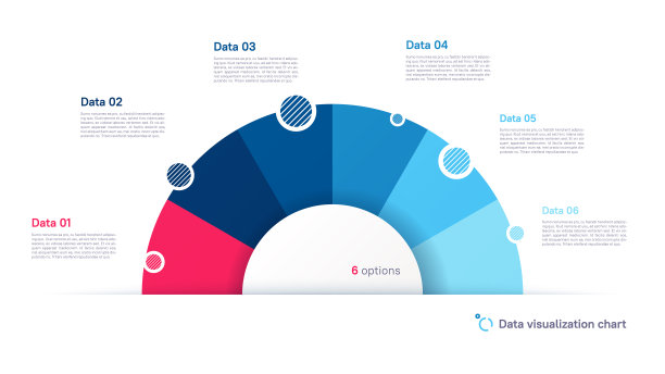 矢量饼图信息图模板以半圆的形式分为六部分图片下载