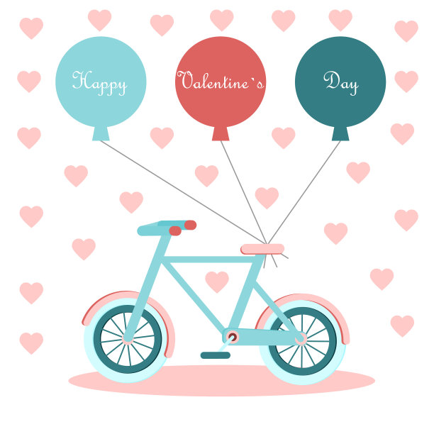 自行车和气球浪漫的情人节图片下载