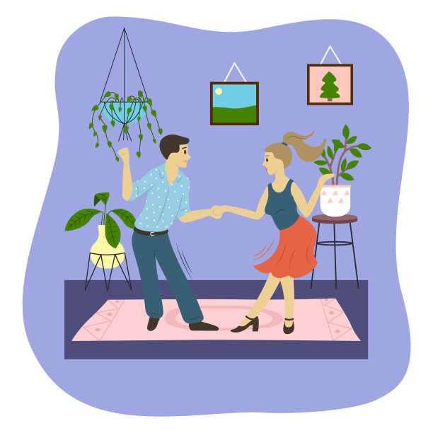 在家跳舞的情侣。练习跳舞。体育活动。covid-19隔离图片下载