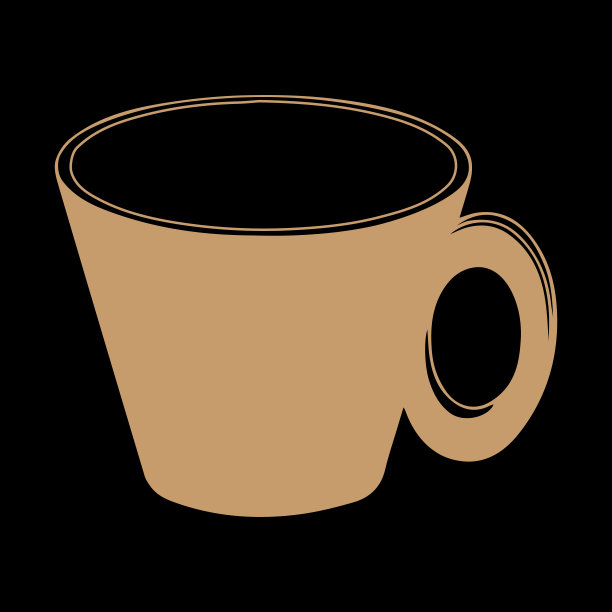 棕色手绘轮廓矢量插图一杯热茶或咖啡孤立在黑色的背景图片下载