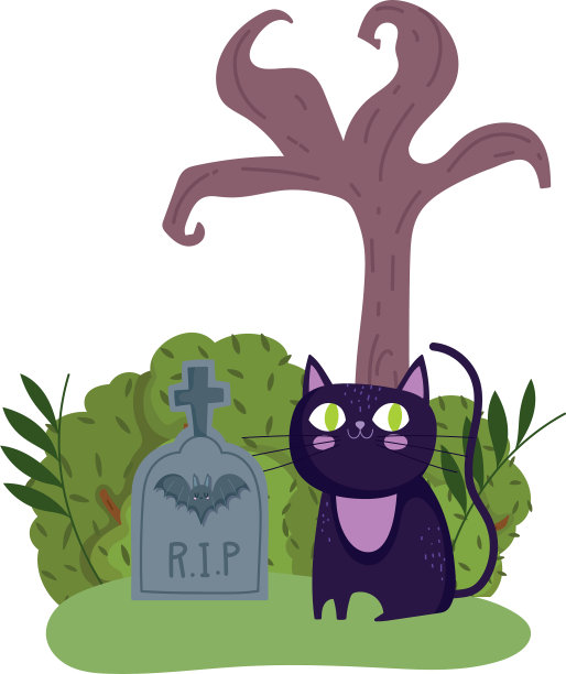 万圣节快乐黑猫墓碑干树图片下载