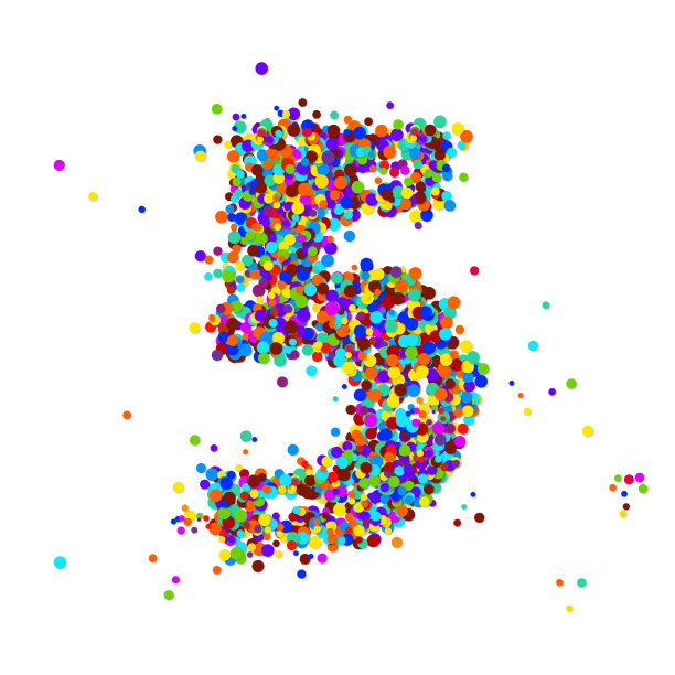 5个由五彩纸屑制成的数字图片下载