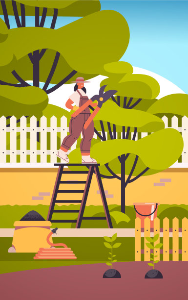 女人园丁照顾植物女孩修剪树枝在家庭花园园艺概念图片下载