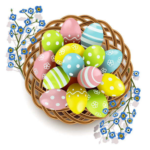 矢量彩蛋与柳条盘图片下载