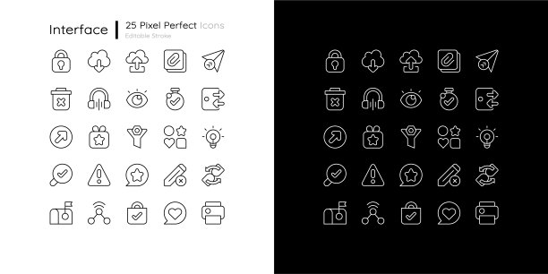 智能手机界面元素白色线性图标设置为暗和光模式图片下载