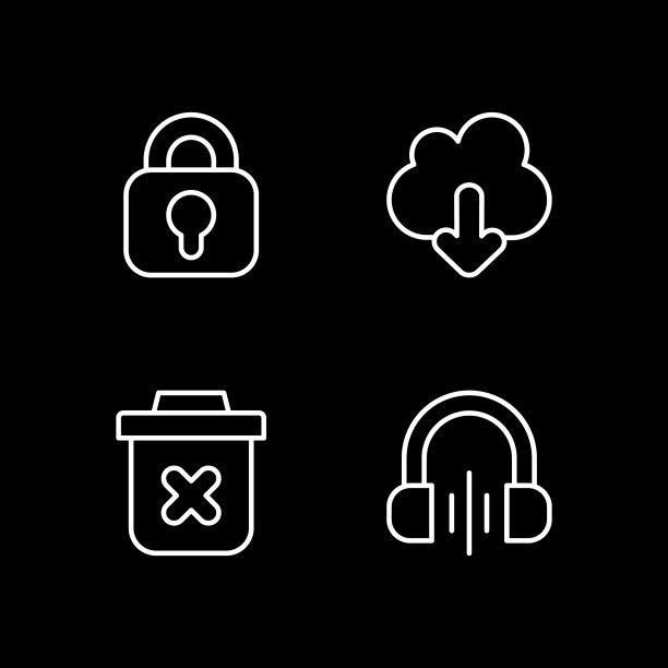 现代界面白色线性图标设置为黑色主题图片下载