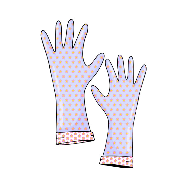 橡胶手套与花卉图案的园艺矢量插图孤立在白色背景上图片下载