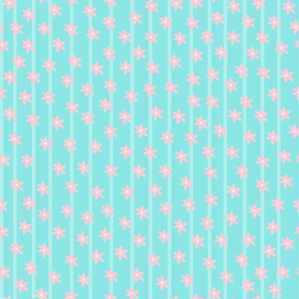 无缝图案上的蓝色背景小粉红色的花。背景为剪贴簿，相册，笔记本，照片区域，印刷织物，包装。矢量插图。图片下载