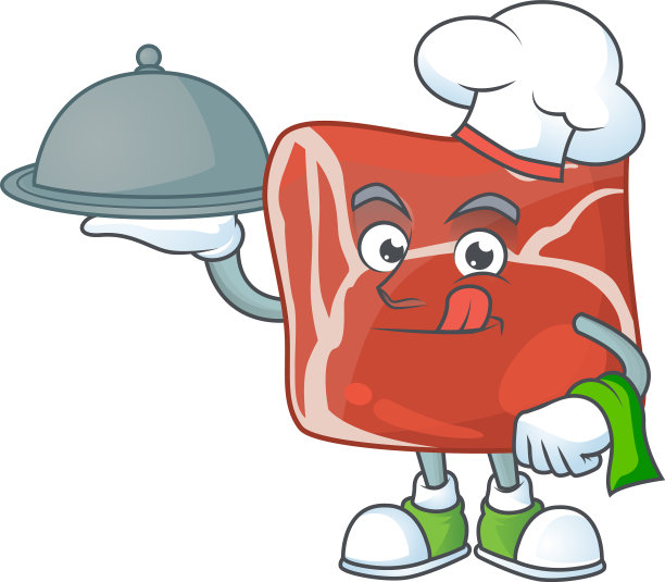 厨师卡通人物牛肉与食物托盘图片下载