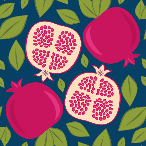 无缝矢量图案石榴背景。异国热带水果石榴无缝图案。EPS10图片下载