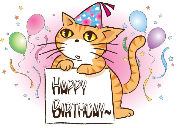 矢量卡通生日快乐卡猫持卡图片下载