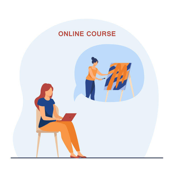 一个女人在笔记本电脑上看在线绘画课程图片下载