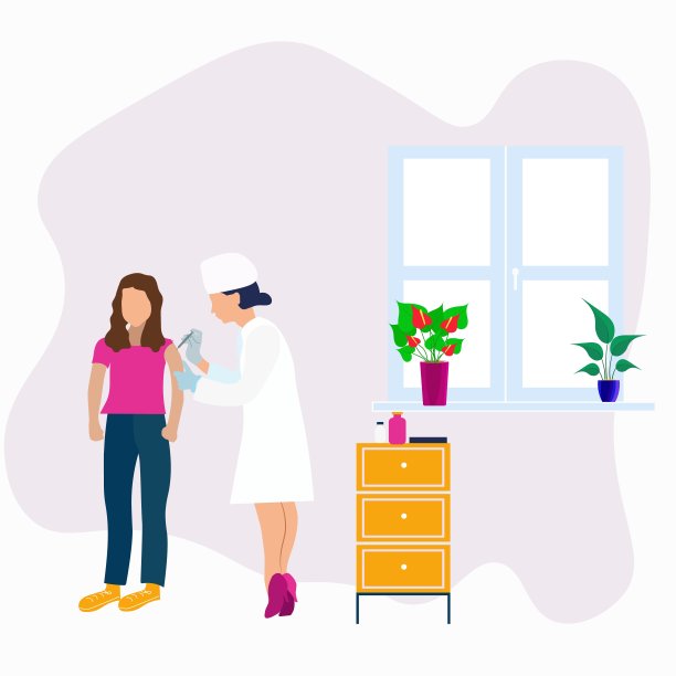 预防病毒和细菌的疫苗接种。护士给一个小女孩注射疫苗。健康的一代。矢量图图片下载