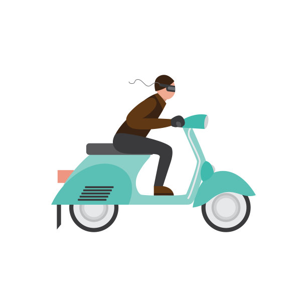 卡通摩托车骑在绿色摩托车上孤立图片下载