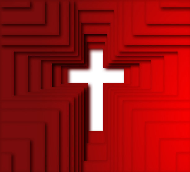 红色同心宗教十字架剪纸插画图片下载