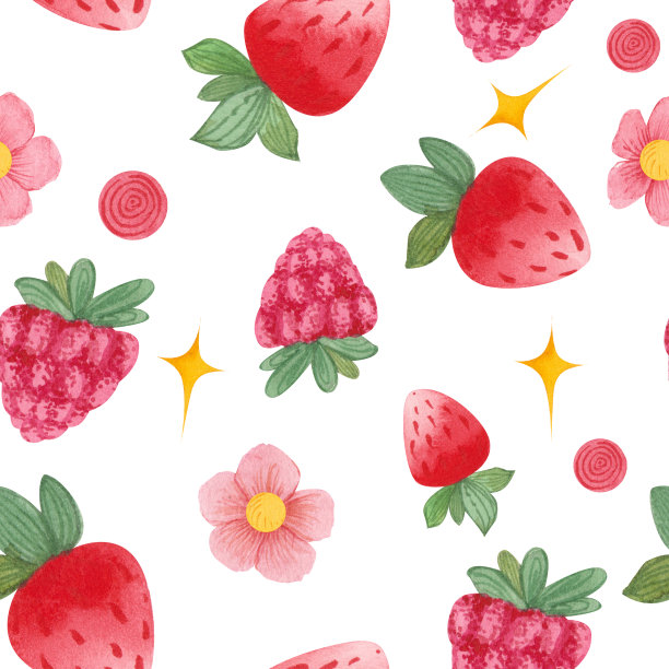 无缝图案与水彩覆盆子和点。图片下载